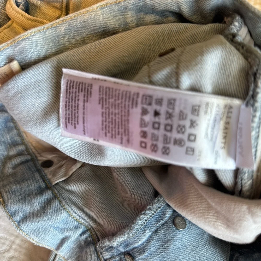 All Saints Distressed Light Wash Women's Cigarette Button Fly Skinny Jeans Sz30